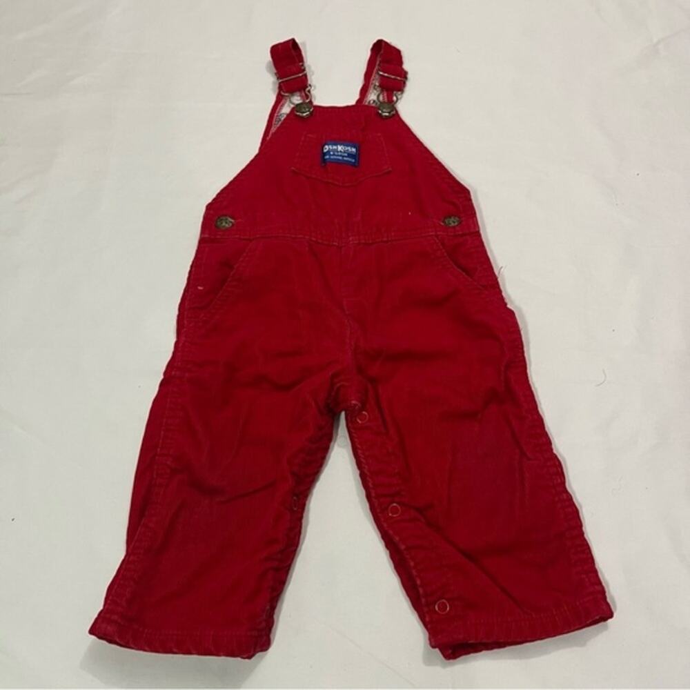 Vintage 90s OshKosh B'Gosh Skiing Bunnies Lined Corduroy Overalls Size 18M Baby